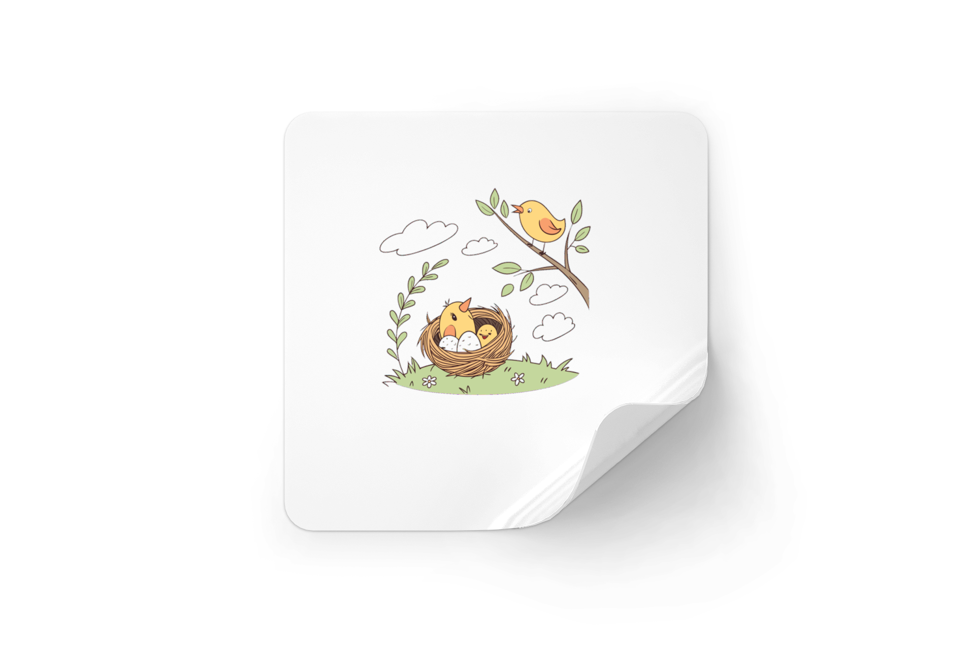 Sticker décoratif représentant un oiseau chantant sur une branche dans un style printanier
