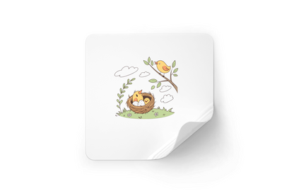 Sticker décoratif représentant un oiseau chantant sur une branche dans un style printanier