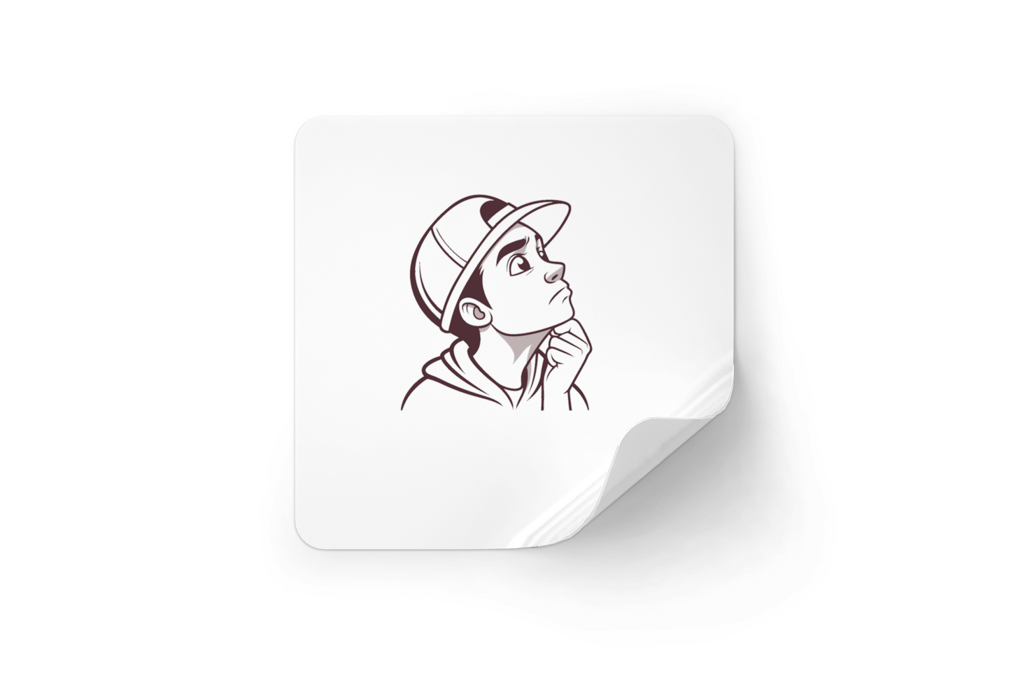 Sticker avec icône de garçon pensif en style vectoriel introspectif