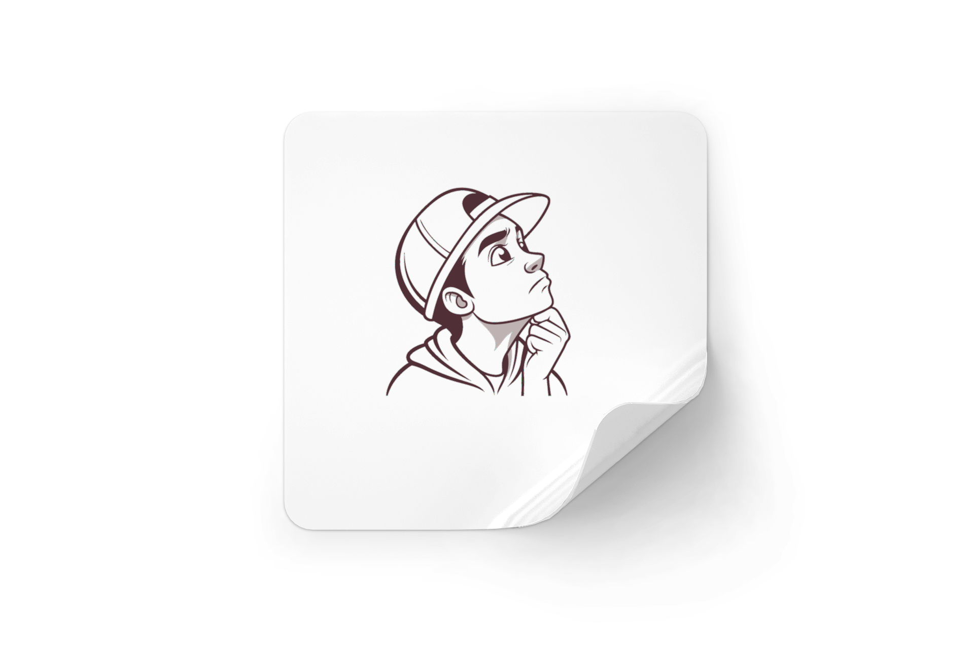 Sticker avec icône de garçon pensif en style vectoriel introspectif