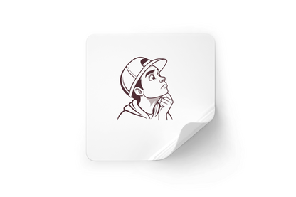 Sticker avec icône de garçon pensif en style vectoriel introspectif