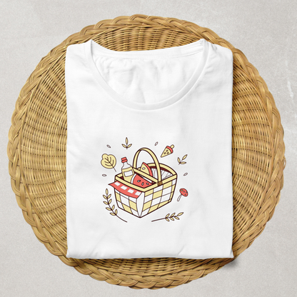 T-shirt estival avec icône numérique de panier pique-nique décontracté