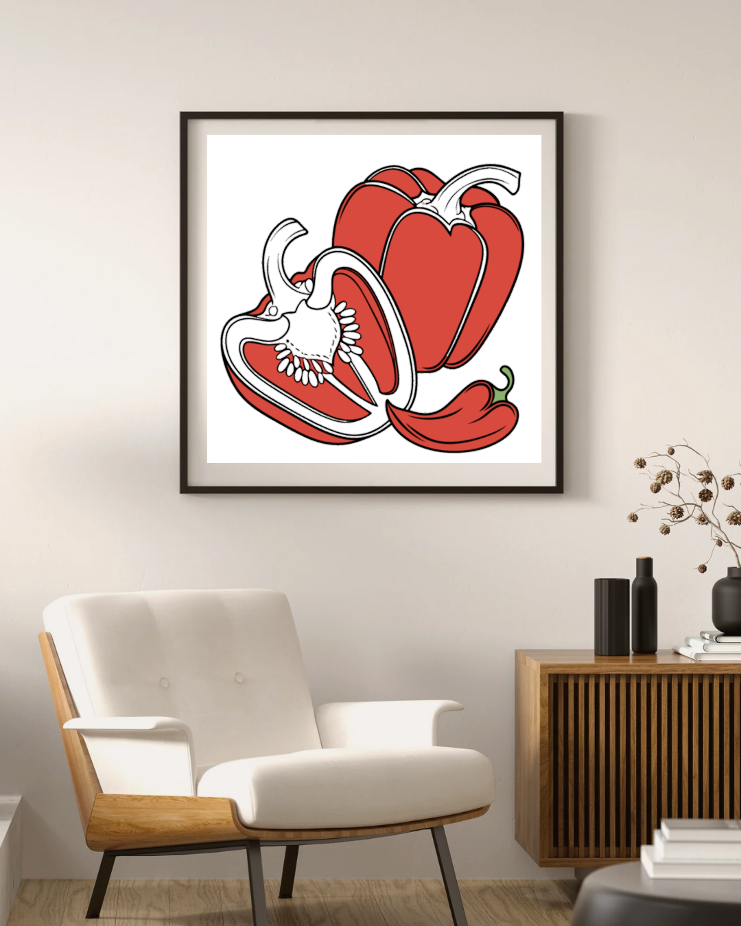 Cadre décoratif avec icône de poivrons éclatants style vectoriel épuré
