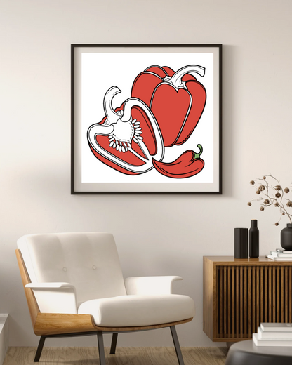 Cadre décoratif avec icône de poivrons éclatants style vectoriel épuré