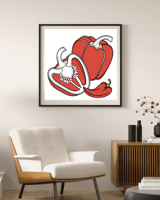 Cadre décoratif avec icône de poivrons éclatants style vectoriel épuré