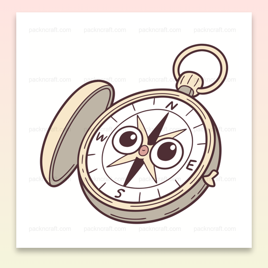 Illustration kawaii d'une boussole souriante pour projets créatifs et éducatifs.