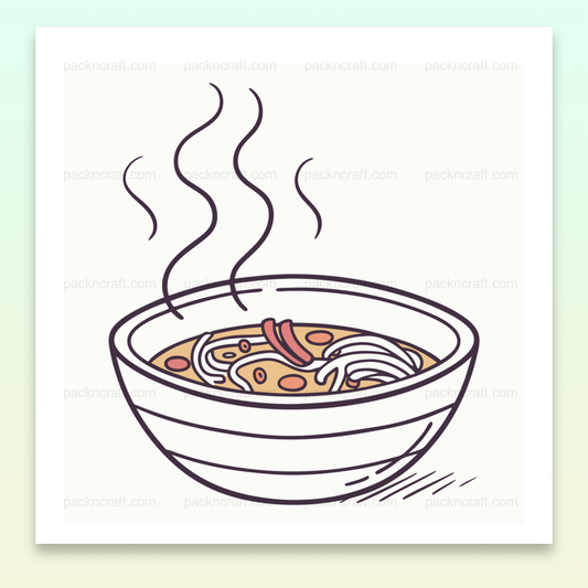Illustration d'un bol de ramen fumant en style flat, parfait pour la déco et DIY