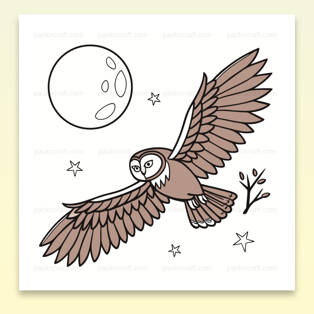 Chouette en vol sous la lune, illustration SVG pour décor et projets créatifs.