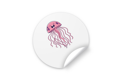 Sticker sur fond sobre avec méduse souriante thème marin design humoristique