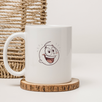 Mug en céramique avec motif joyeux d'un visage souriant style enfantin