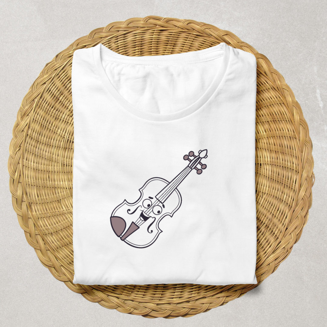 T-shirt au design minimaliste avec un violon joyeux pour les amateurs de musique