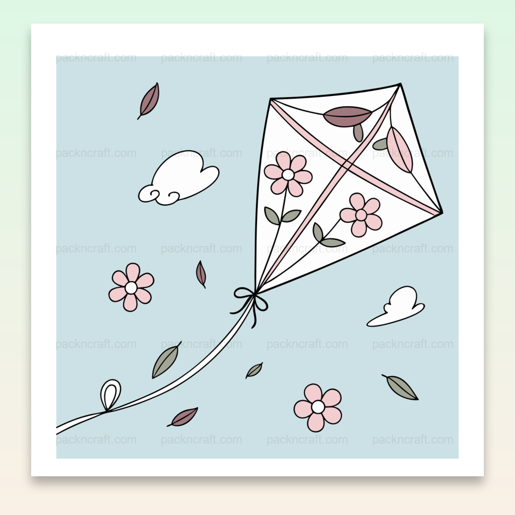 Illustration cerf-volant fleuri en vol, style vectoriel pastel pour projets DIY et déco.