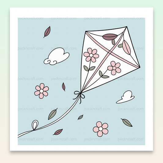 Illustration cerf-volant fleuri en vol, style vectoriel pastel pour projets DIY et déco.