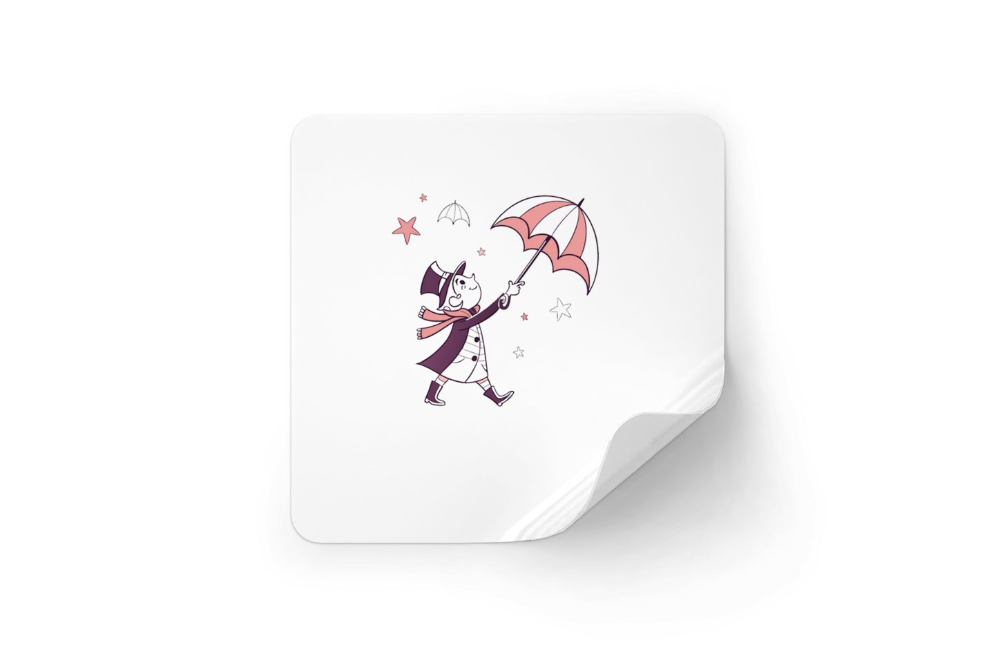 Sticker avec un enfant sous la pluie dans un style vintage et ambiance enfantine