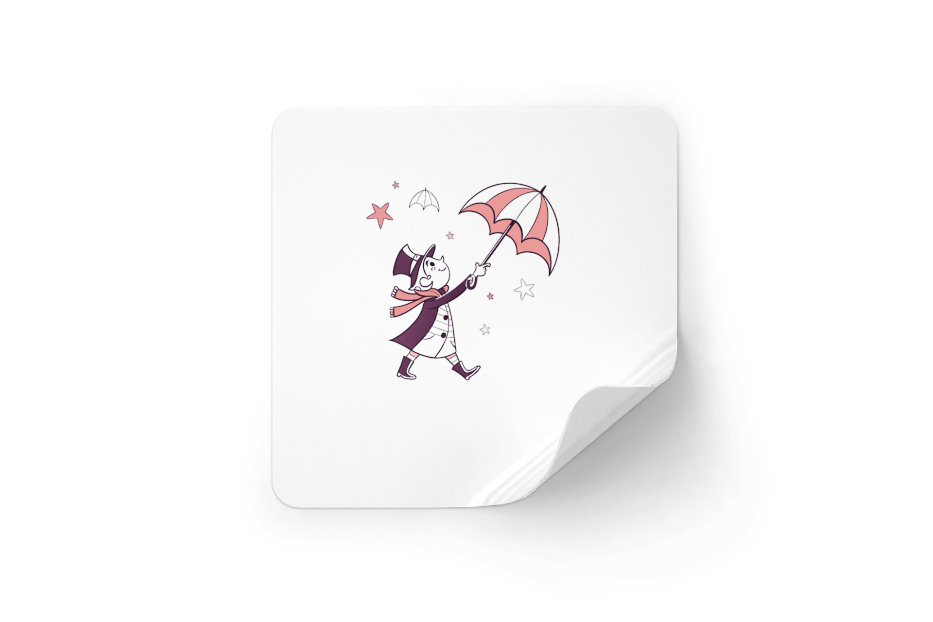 Sticker avec un enfant sous la pluie dans un style vintage et ambiance enfantine