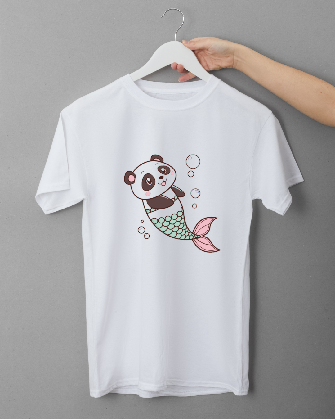 T-shirt décoratif avec panda sirène joyeuse style vectoriel doux aventure océanique