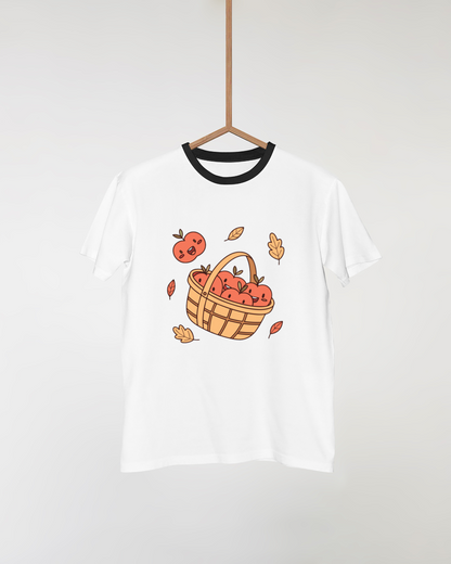 T-shirt avec pommes kawaii souriantes pour thème automnal