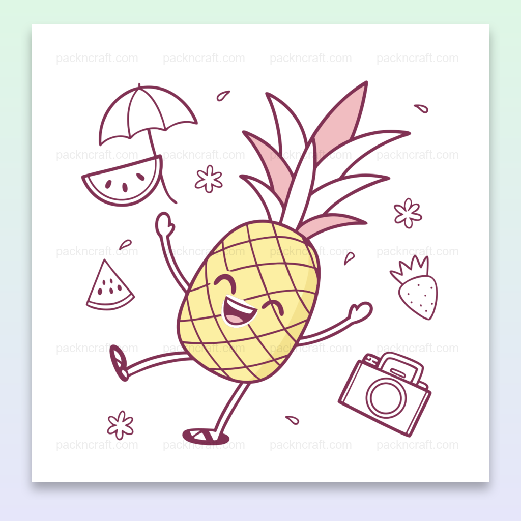 Illustration d'un ananas joyeux en style cartoon pour projets estivaux et créatifs