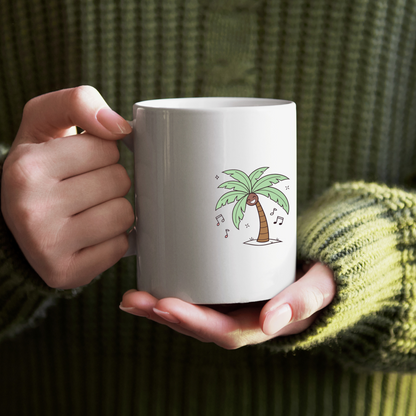 Mug décoré d'un palmier doodle dansant et joyeux apportant une évasion tropicale