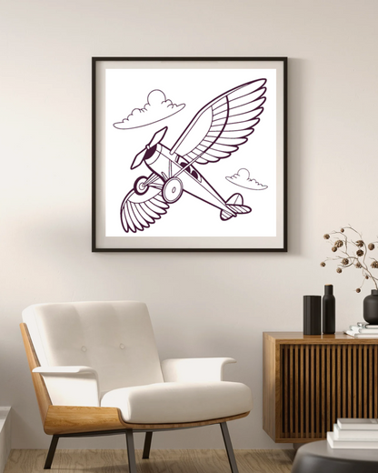 Cadre décoratif avec un avion en doodle, esprit d'aventure et dynamique aérienne