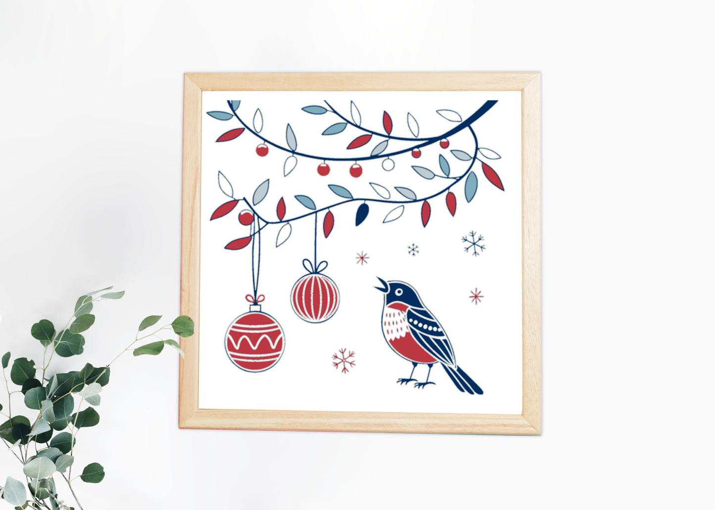 Cadre orné d'un oiseau chanteur et décorations pour un hiver festif magique