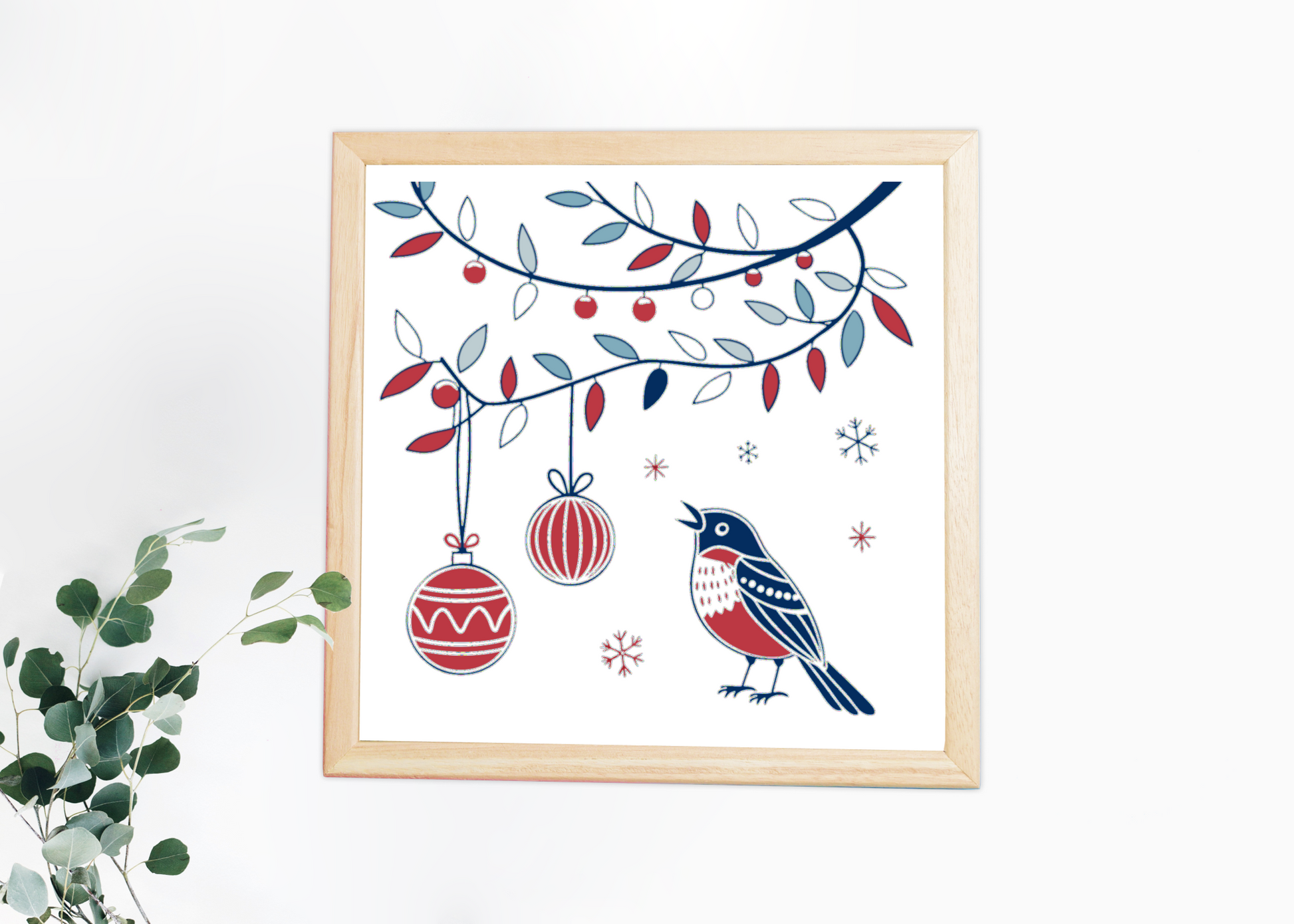Cadre orné d'un oiseau chanteur et décorations pour un hiver festif magique