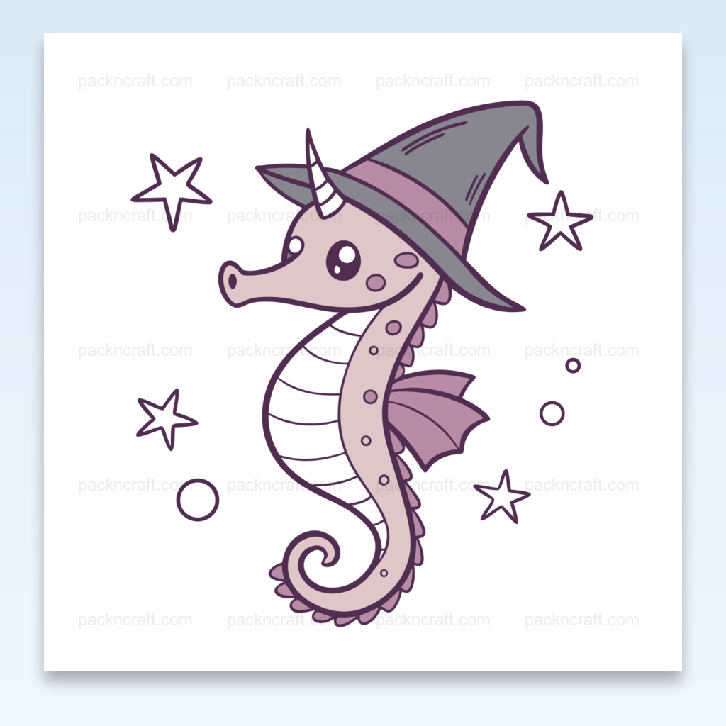 Illustration d'un hippocampe magicien en SVG pastel pour projets créatifs, idéal pour Halloween.