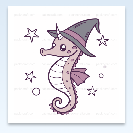 Illustration d'un hippocampe magicien en SVG pastel pour projets créatifs, idéal pour Halloween.