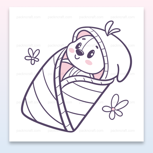 Illustration adorable d'un ourson enveloppé, idéale pour projets enfantins