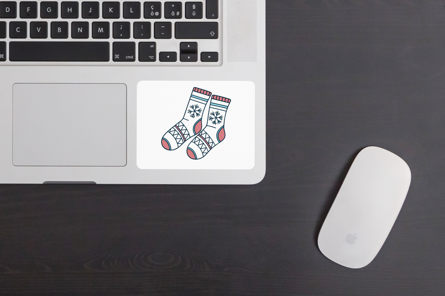 Sticker festif avec chaussettes d'hiver et flocons minimalistes