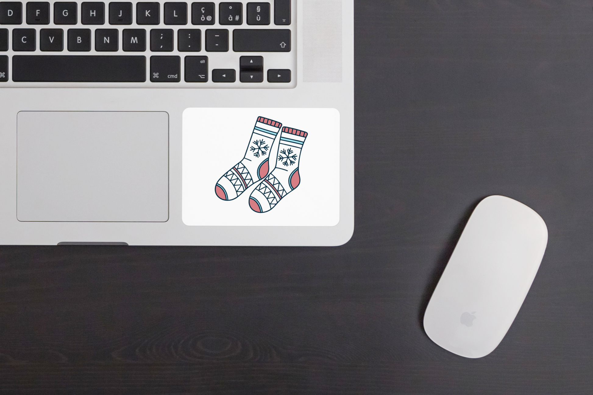 Sticker festif avec chaussettes d'hiver et flocons minimalistes