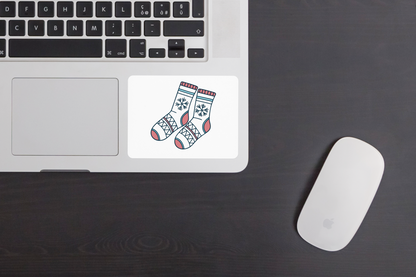 Sticker festif avec chaussettes d'hiver et flocons minimalistes