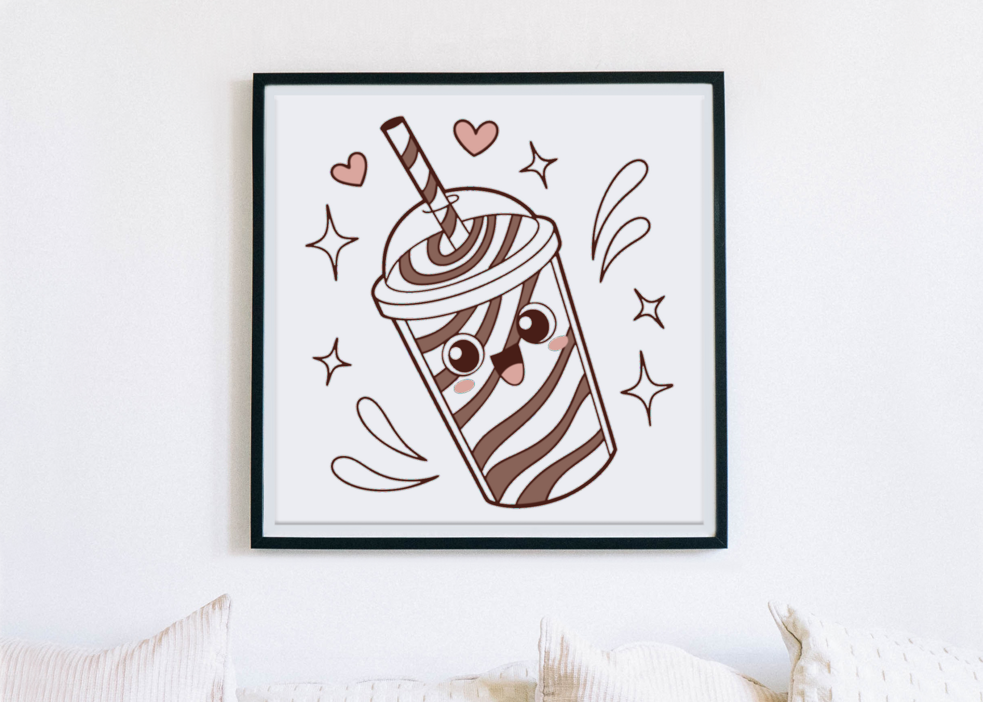Cadre décoratif festif avec milkshake kawaii au style numérique rigolo