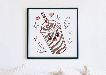 Cadre décoratif festif avec milkshake kawaii au style numérique rigolo
