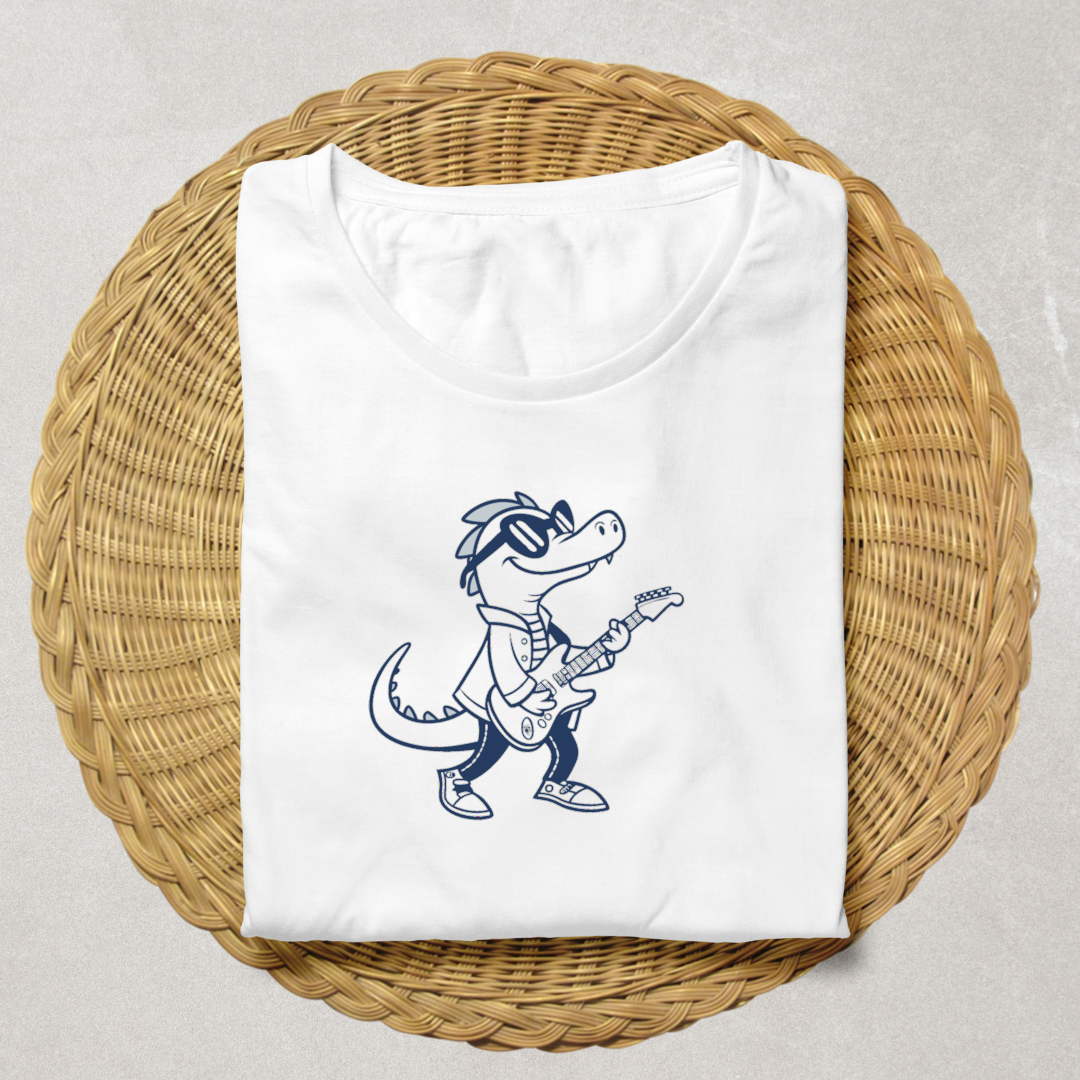 T-shirt original arborant un doodle crocodile dans un style rock'n'roll dynamique