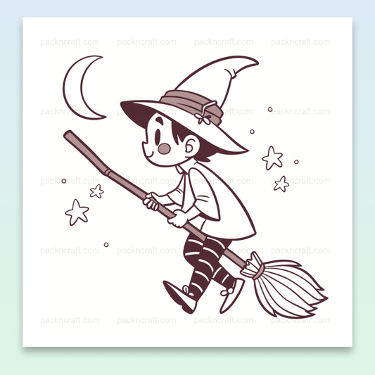Illustration de sorcier volant sur un balai, idéale pour Halloween et projets créatifs.