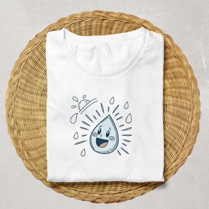 T-shirt avec motif naturel d'une goutte rieuse sous la pluie, design doodle amusant