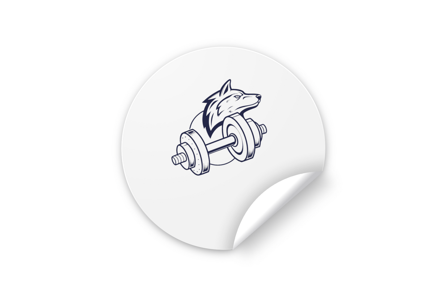 Sticker avec icône de loup et haltère en design vectoriel dynamique
