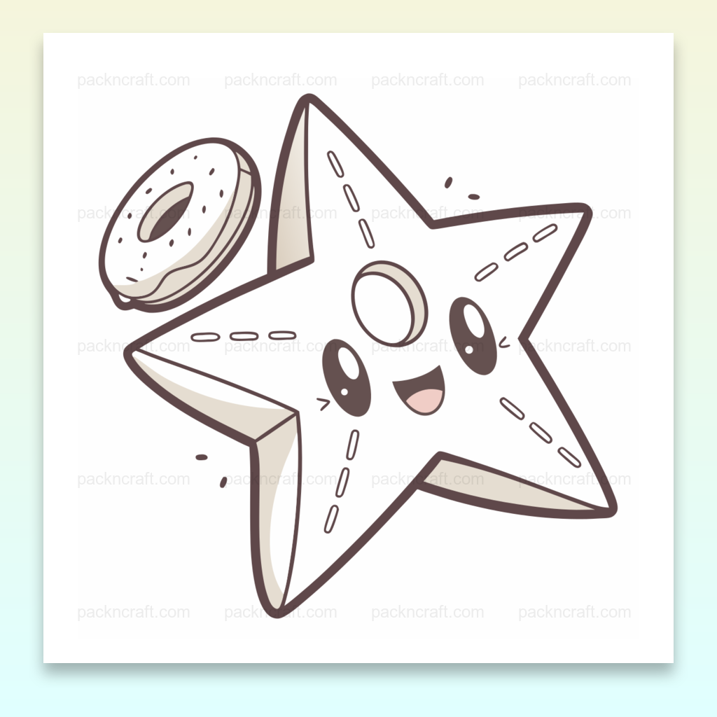 Illustration kawaii d'étoile joyeuse avec donut pour projets créatifs et éducatifs