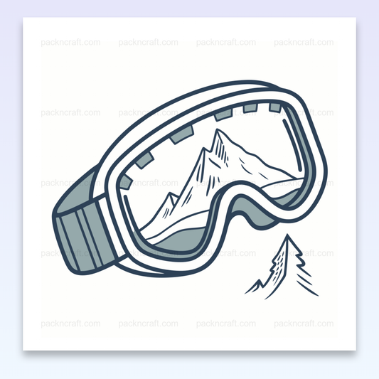 Illustration de lunettes de ski avec paysage de montagne, style minimaliste pour usage créatif.