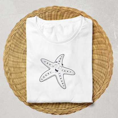 T-shirt décoré d'une étoile de mer souriante dans un style doodle marin amusant