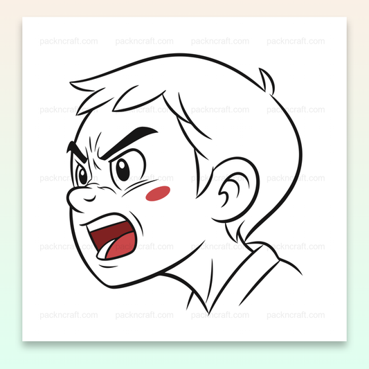 Illustration d'un visage d'enfant en colère dans un style cartoon captivant, idéale pour les projets créatifs et éducatifs.