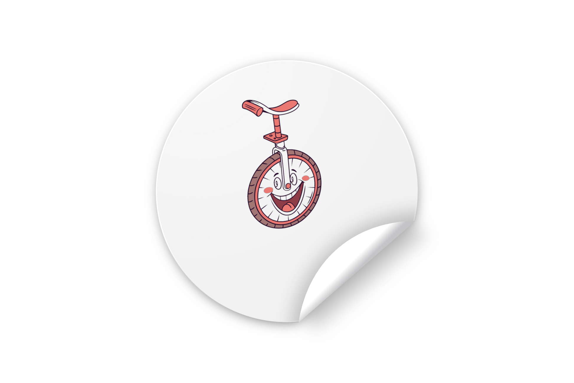 Sticker joyeux montrant un monocycle souriant style cartoon sur le thème aventure