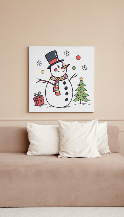 Cadre festif avec bonhomme de neige joyeux en doodle coloré pour Noël