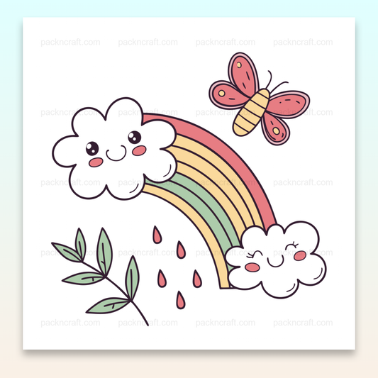 Illustration de nuage heureux et arc-en-ciel, parfaite pour DIY, papeterie et déco.