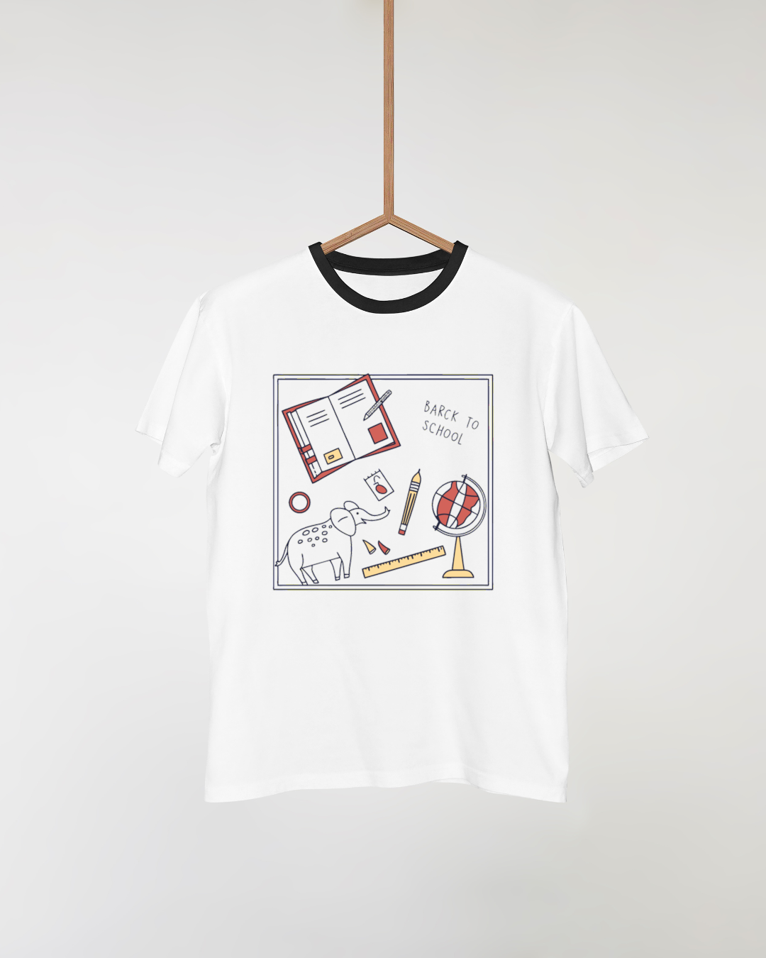 T-shirt avec éléphant studieux dessiné style doodle pour ambiance scolaire immersive