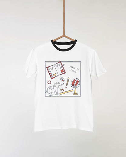 T-shirt avec éléphant studieux dessiné style doodle pour ambiance scolaire immersive