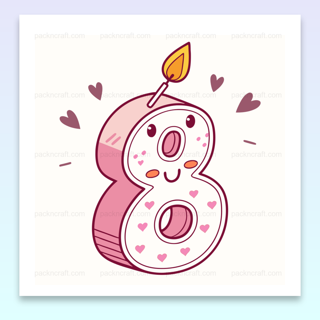Illustration de bougie chiffre 8 kawaii en haute résolution.