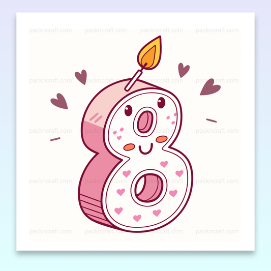 Illustration de bougie chiffre 8 kawaii en haute résolution.