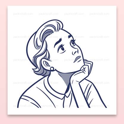 Illustration vectorielle d'une femme rêveuse en monochrome pour utilisation créative et éducative.